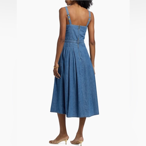 New L’Agence Denim Pleated Esmeralda Dress Button Front Blue Jean Stokes Sz 6 - Picture 4 of 16